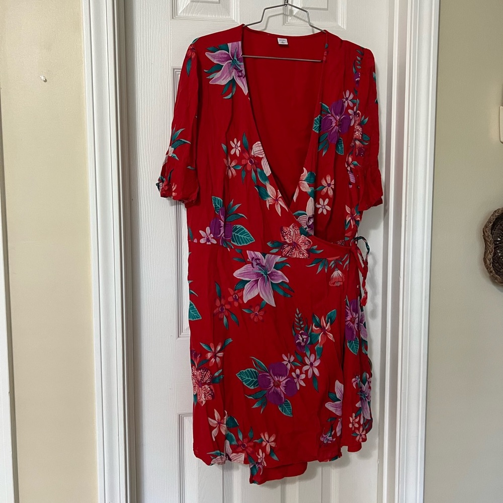old navy red floral wrap dress